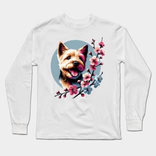 Norfolk Terrier's Springtime Cherry Blossom Delight Long Sleeve T-Shirt